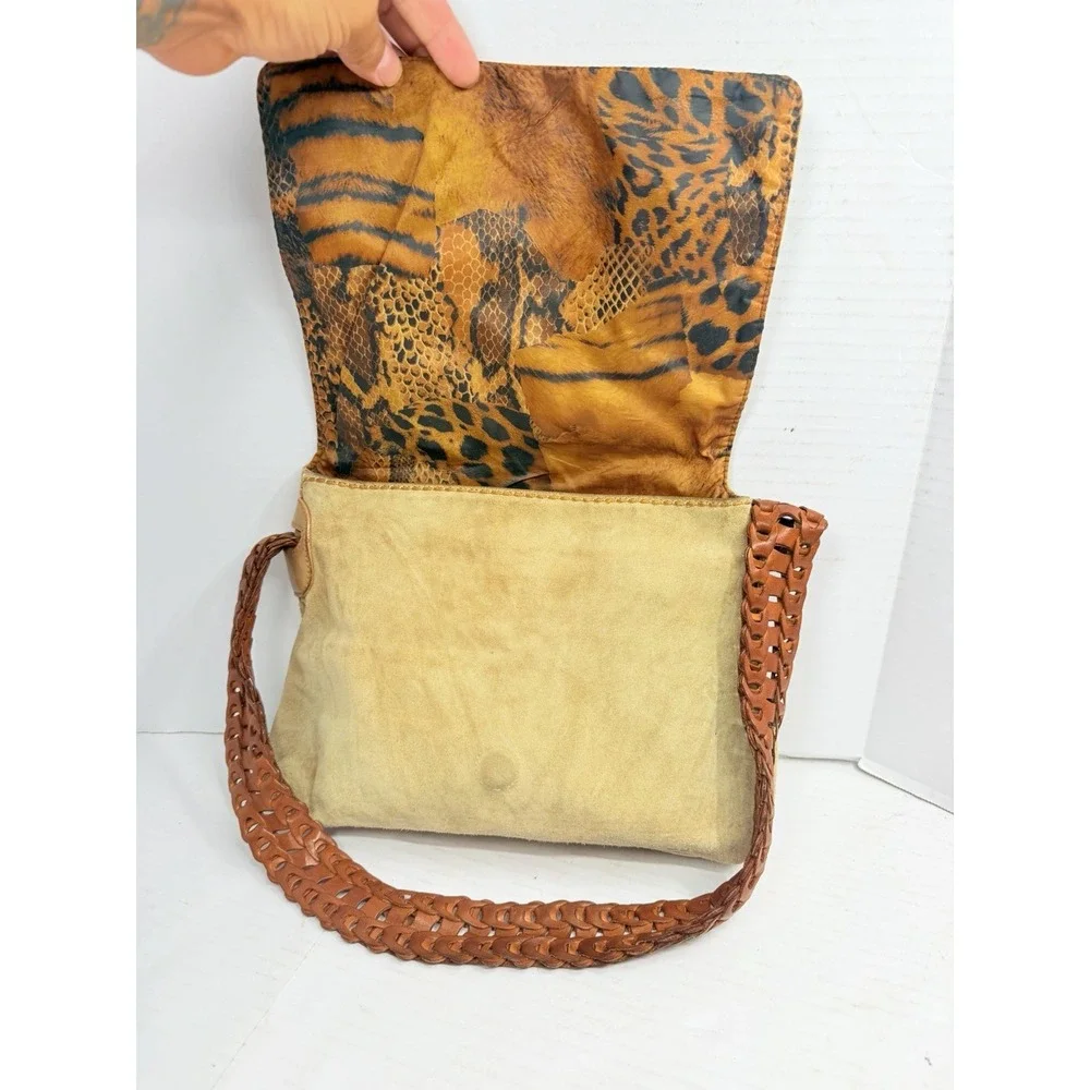Vintage Plinio Visona Italy Suede Leather Shoulder Bag Braided Strap Boho
